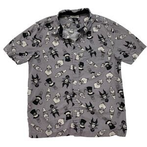 DISNEY Villain Gray Button Up Short Sleeve Shirt Size XS Men Cotton Hades Ursula